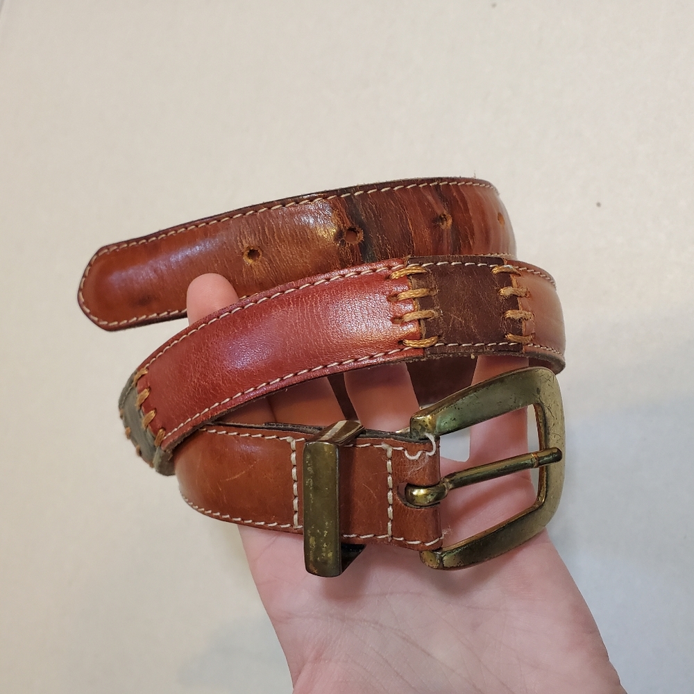 FOSSIL Women's Brown Patchwork Stitched Leather Belt Size S Small 32"